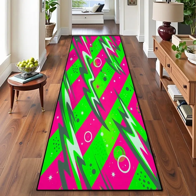 

Neon Lightning Geometric Stripe Print Runner Rug High Saturation Art Modern Home Decor Carpet Soft Non-Slip Mat for Hallway