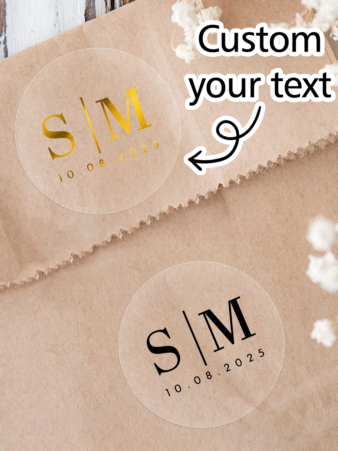 30-240pcs Custom Wedding Initial Stickers, Personalized Name/Date Stickers, Customized Round Stickers, Customizable Stickers,