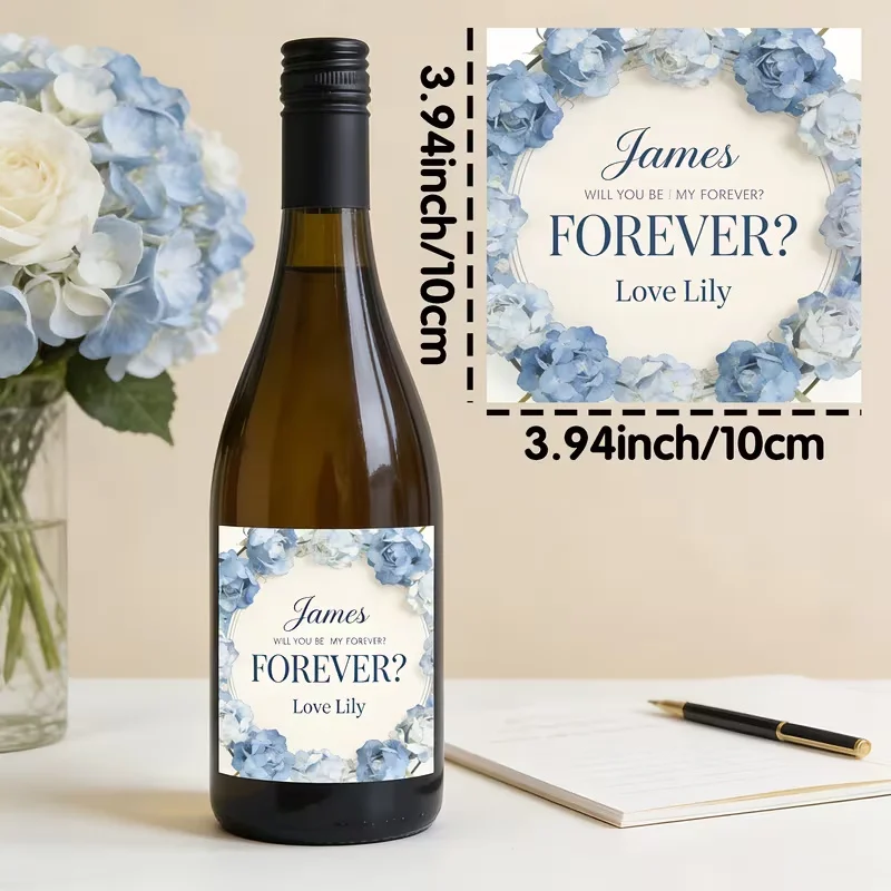 Personalized wine bottle labels, customizable text, suitable for formal occasions such as weddings, engagements, birthday parties, anniversaries, etc., no tools required, romantic design, high-quality paper sticker labels.