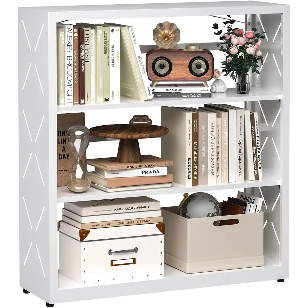 

3-Tier Adjustable Steel Bookshelf with Anti-Tip and Leveling Feet, Heavy-Duty Storage for Home, Office, and Garage - White