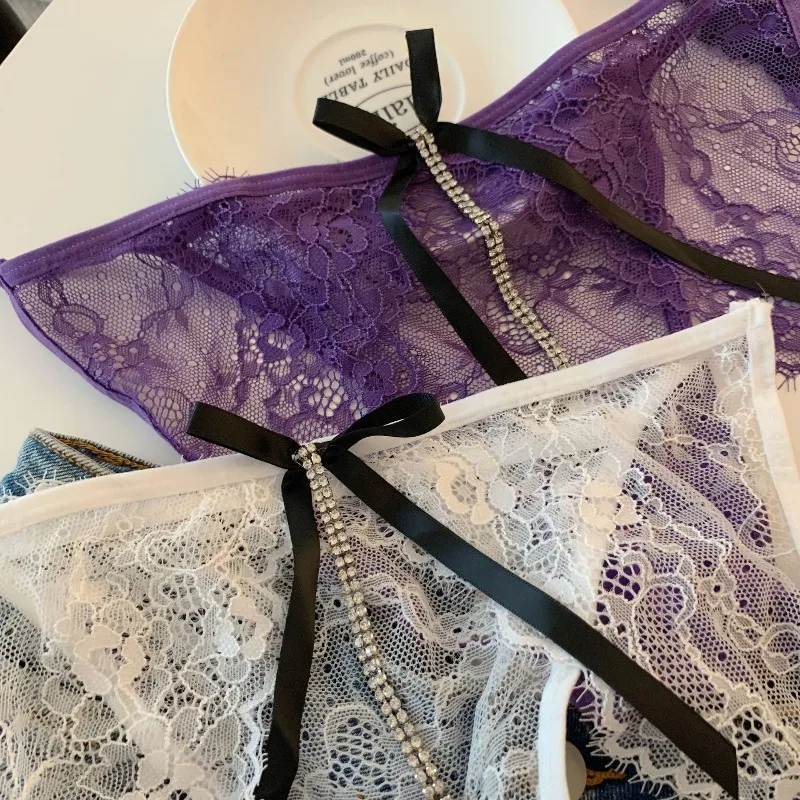 Sp & cidade flor bordado renda transparente sexy roupa interior feminina baixa wasit strass corrente perpectiva calcinha cuecas eróticas