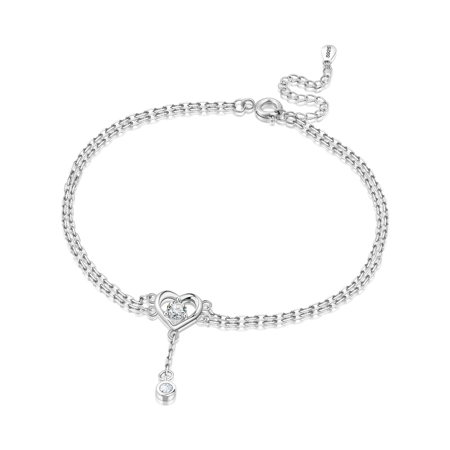 Women's S925 Sterling Silver Double Star Shaped Chain Anklet