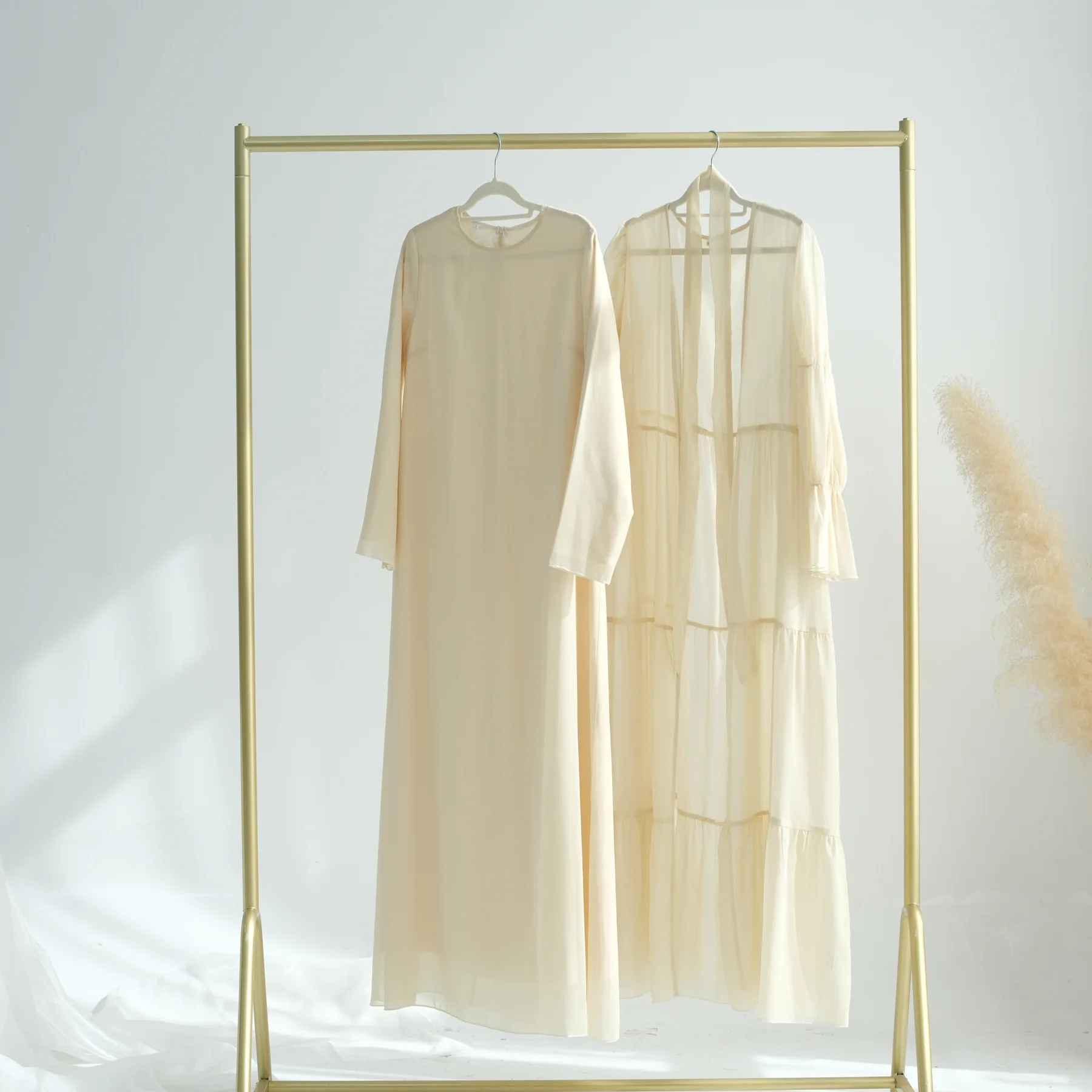 

Новое женское платье для Ид: мусульманское шифоновое открытое платье-абайя, внутреннее платье, шарф, праздничная джалабия, длинные платья для Рамадана, абайи, кафтан, арабская длинная роба