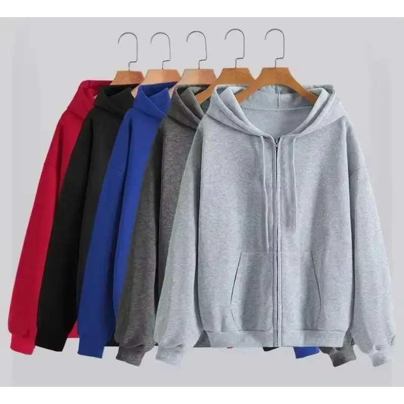 2025 Women Fleece Zip Up Hoodies Running Sports Sweatshirts Fashion Female Classic Casual Zipper Jackets Y2k Hip Hop Streetwear