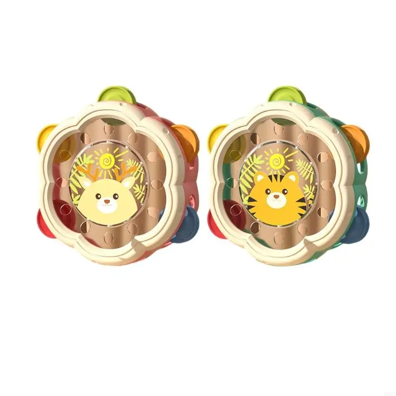 

581F Cartoon Theme Baby Drum Rattle Toy For Interactive Toddler Fine Motor Skill Enhancement Orff Musical Gift