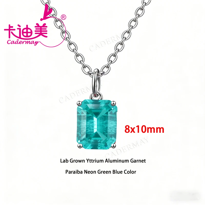 CADERMAY 8x10mm OIval Paraiba Color Lab Grown Yttrium Aluminum Garnet S925 Sterling Silver Necklace For Women Jewelry