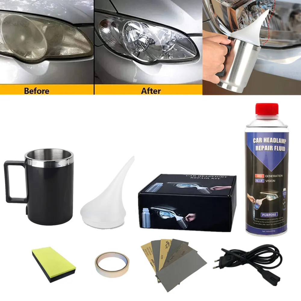 

500 мл жидкость для восстановления фар, набор для чистки автомобильных фар, полимерный ремонт фар, набор для ремонта фар