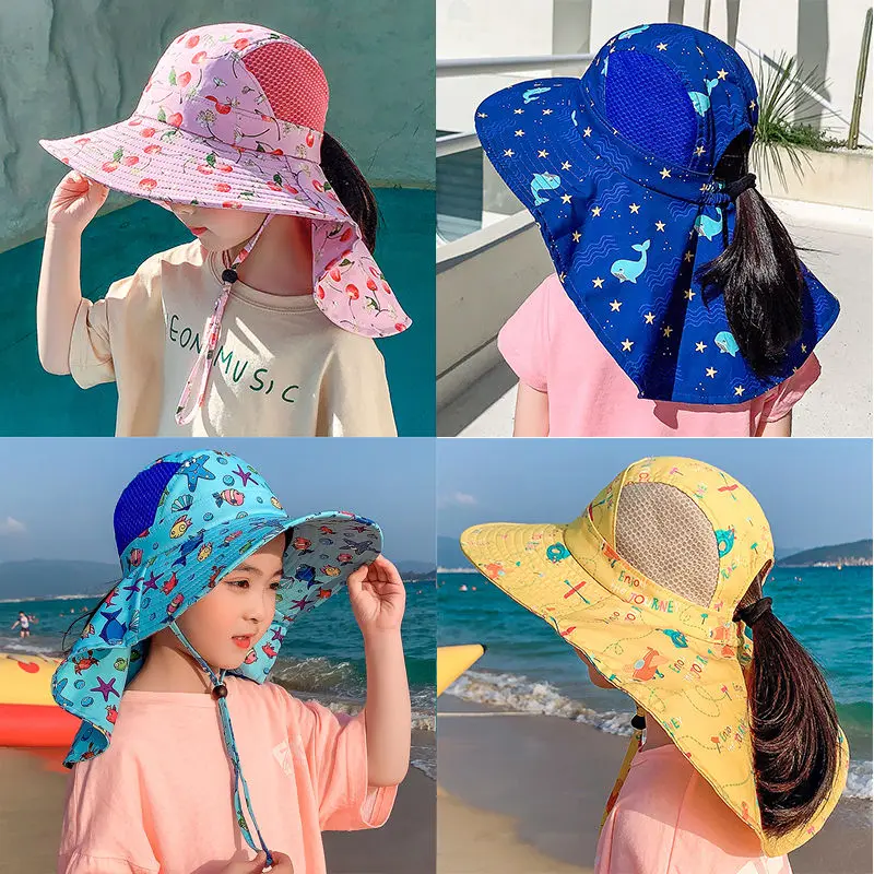 

2-12Years Big Brim Sun Hats Thin Breathable Fisherman Hat Children Bucket Sun Hats Summer Outdoor Travel Beach Cap For Children