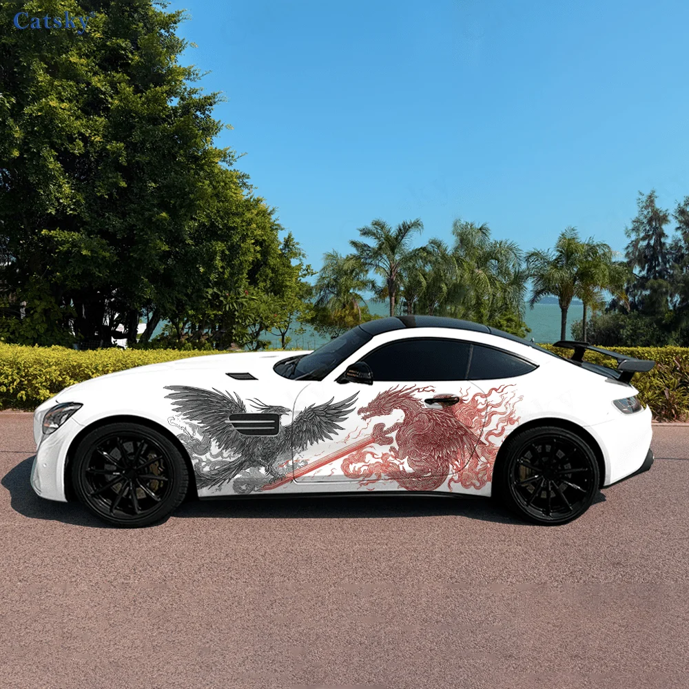 Flame Phoenix Dragon Car Vinyl Wraps Decal Self-adhesive PVC Sticker Suitable for Trucks SUV Decoration Auto Accessories Gift