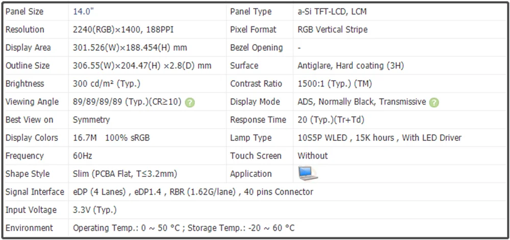 14 inch for Lenovo ideapad 5 Pro-14ITL6 5 Pro 14ACN6 LCD Screen IPS Laptop Panel QHD 2240x1400 EDP 40pins 100% sRGB