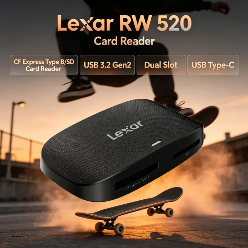 Lexar RW520 Memory Card Reader USB 3.2 Gen 2 High Speed CFexpress Type B SD Card Reader 2-in-1 Cable for Video Transfer