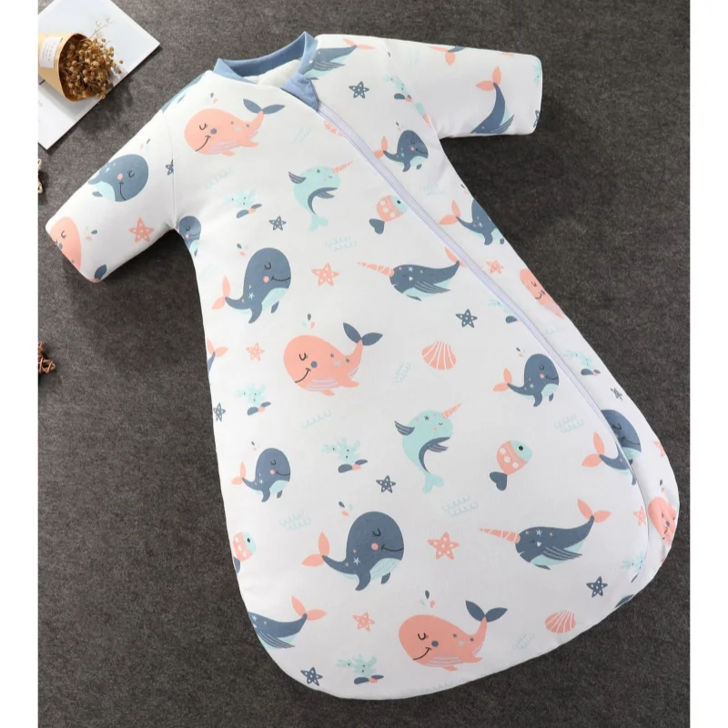 Baby zipper sleeping bag for 1-3 years old pure cotton autumn and winter baby cold kick padded sleeping bag for newborns