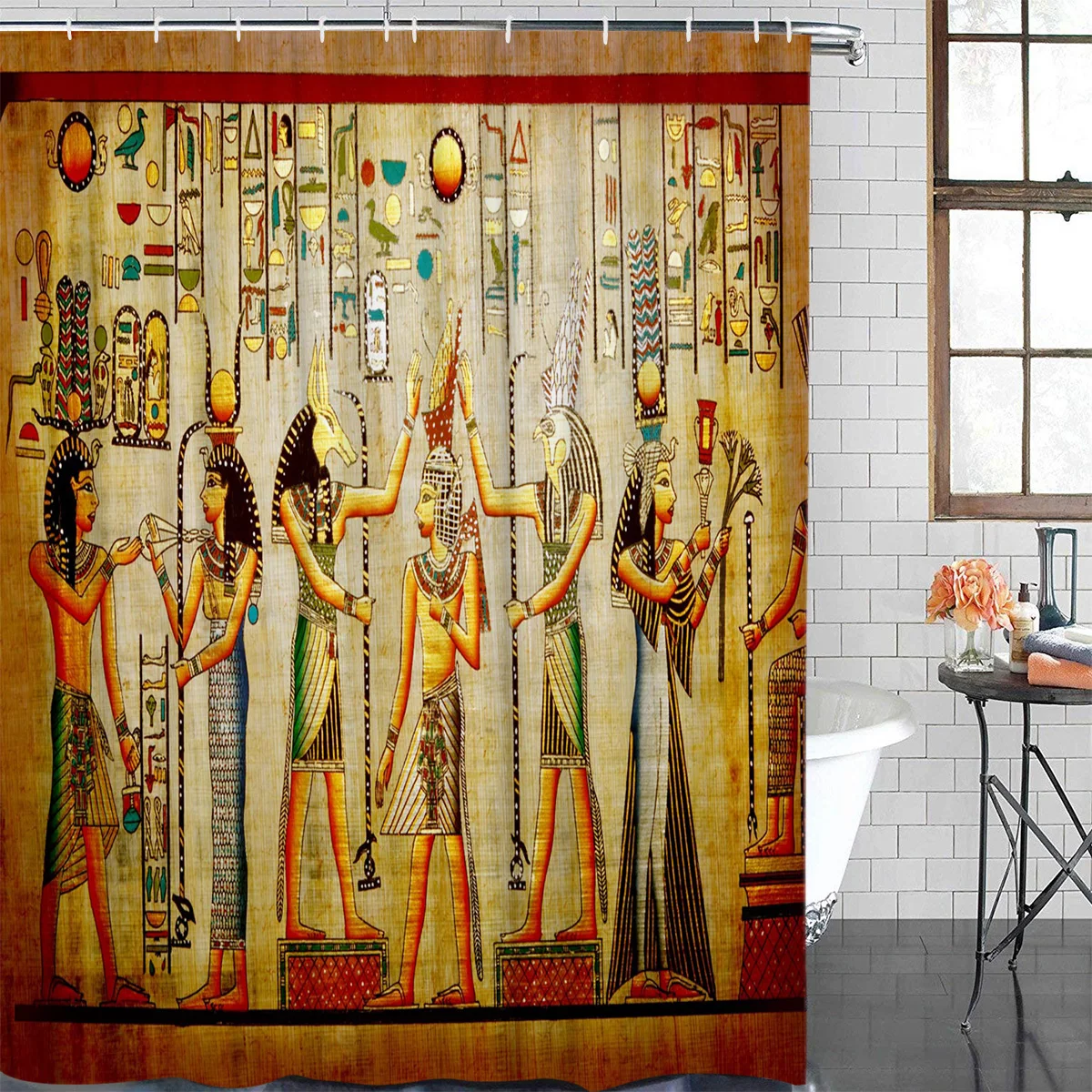 Egyptian Culture Retro Style Waterproof Bathroom Decoration Shower Curtain With Hook Bathtub Curtains Bathroom Accessories