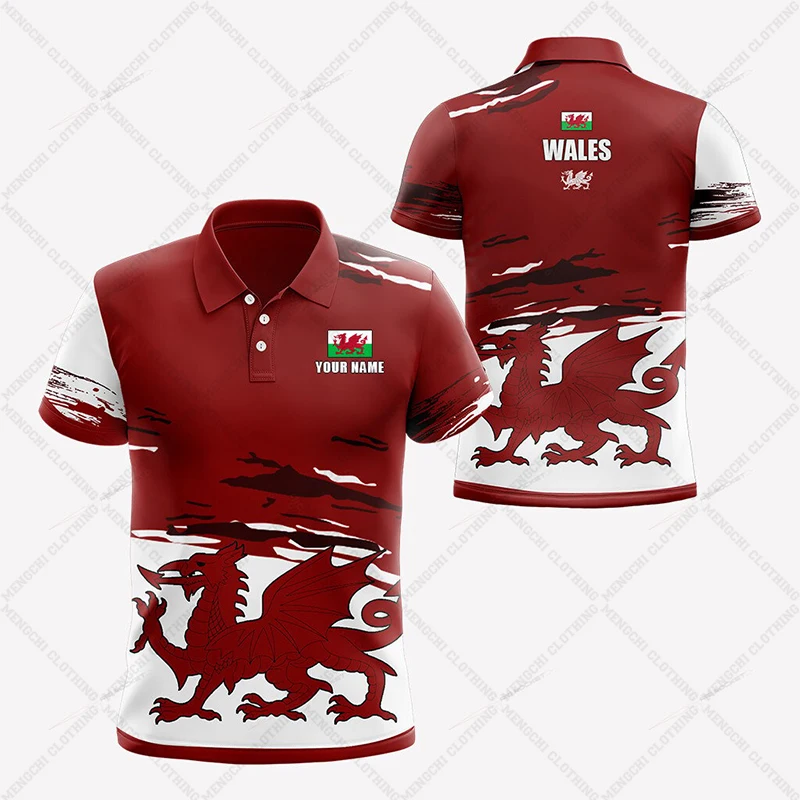 Custom Name Wales Flag Graphic Polo Shirt Summer Casual Men's Fashion Loose Esports Team Jersey Oversized Short Sleeve Tops view 3