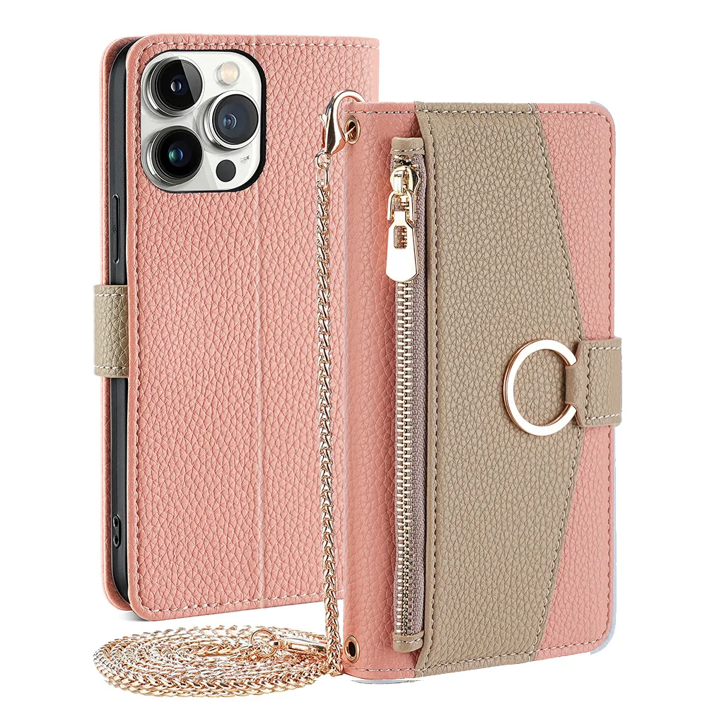 

Wallet Case for iPhone 15 14 13, [Makeup Mirror] [Zipper Purse] Crossbody Lanyard Strap PU Cover with Card Holder Adjustable