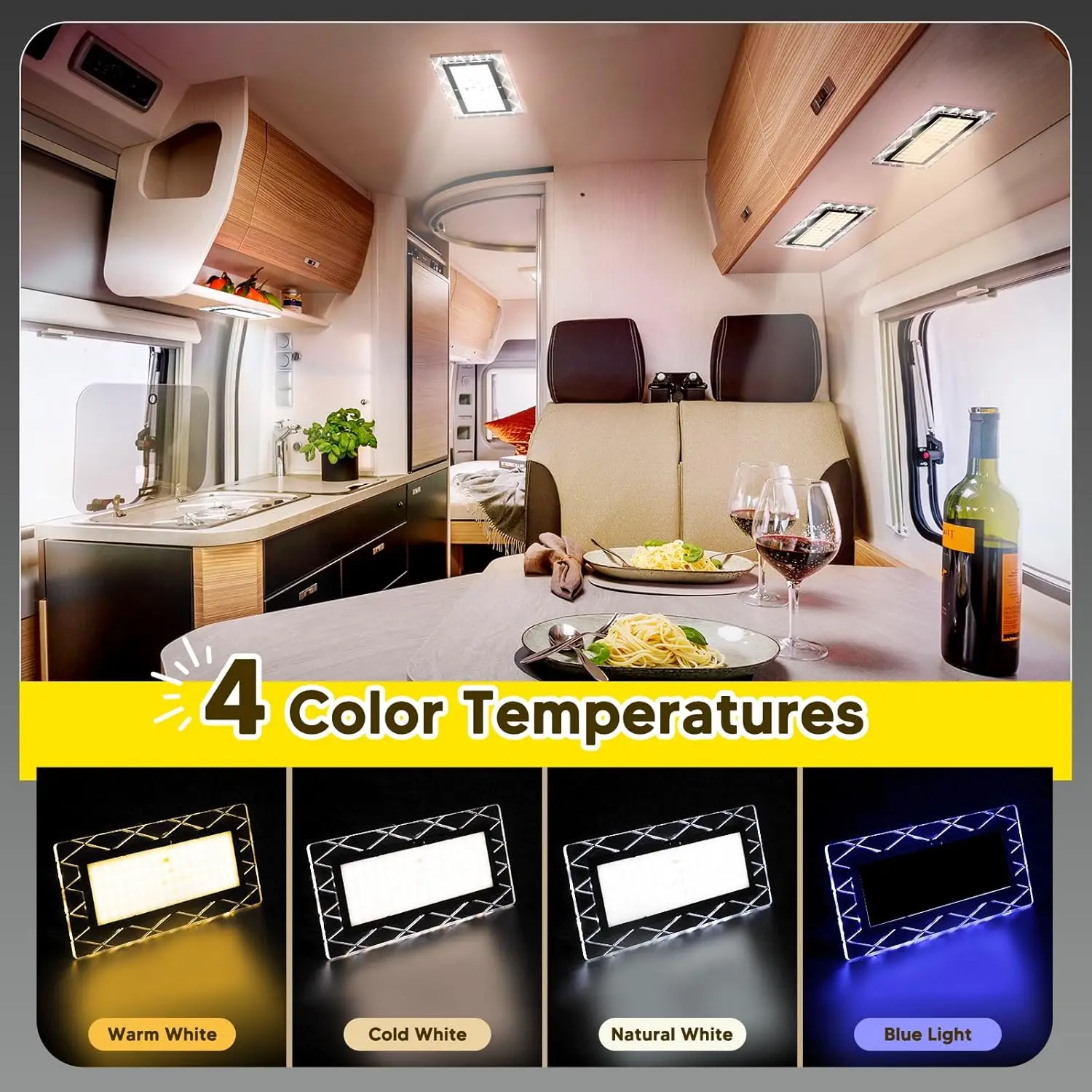 1800LM Bright LED RV Light Interior，DC12-30V Upgraded Brightness , Dimmable Fixture with 4 Color Temperature for RV Camper Van