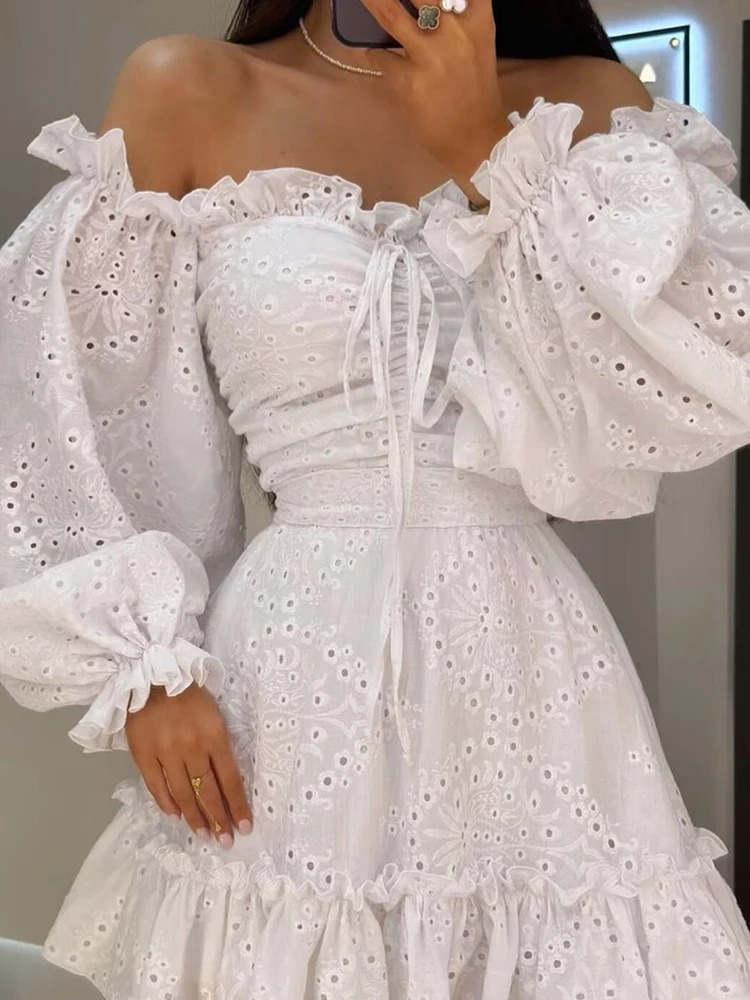 GypsyLady Off The Shoulder seksowna Mini sukienka bawełniana letnia elegancka drążą Ruffles Backless kobiety powołanie na co dzień sukienka damska