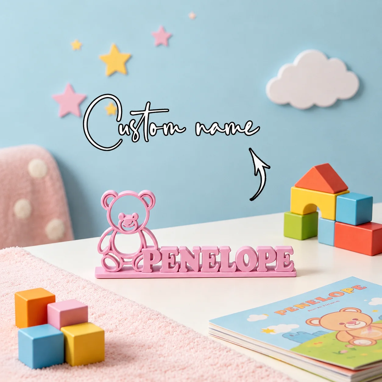 Custom 3D Rustic Desktop Ornament Decor Tabletop Plaque Kids Nursery Room Decor Baptism Wedding Anniversary Graduation Gift
