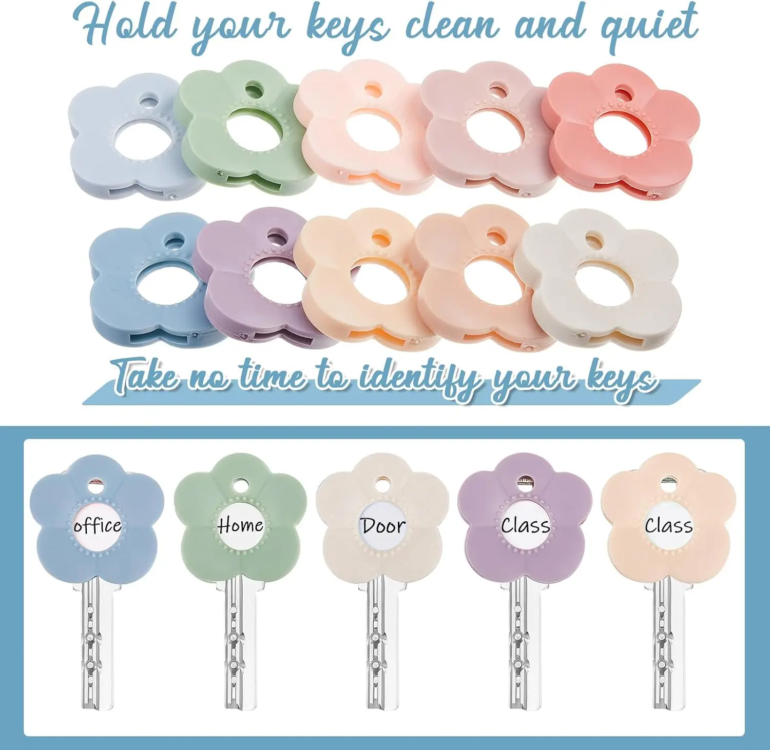 10/50Pcs Soft Silicone Morandi Key Identifier with Label Flower Pattern Durable Key Cover Protector Home Key Organizer Accessory