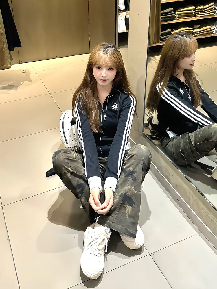 American High Street Vibe Flared Denim Jeans Women's Multi-ket Logging Work Pants Small Size Straight Leg  Hoof Long ...