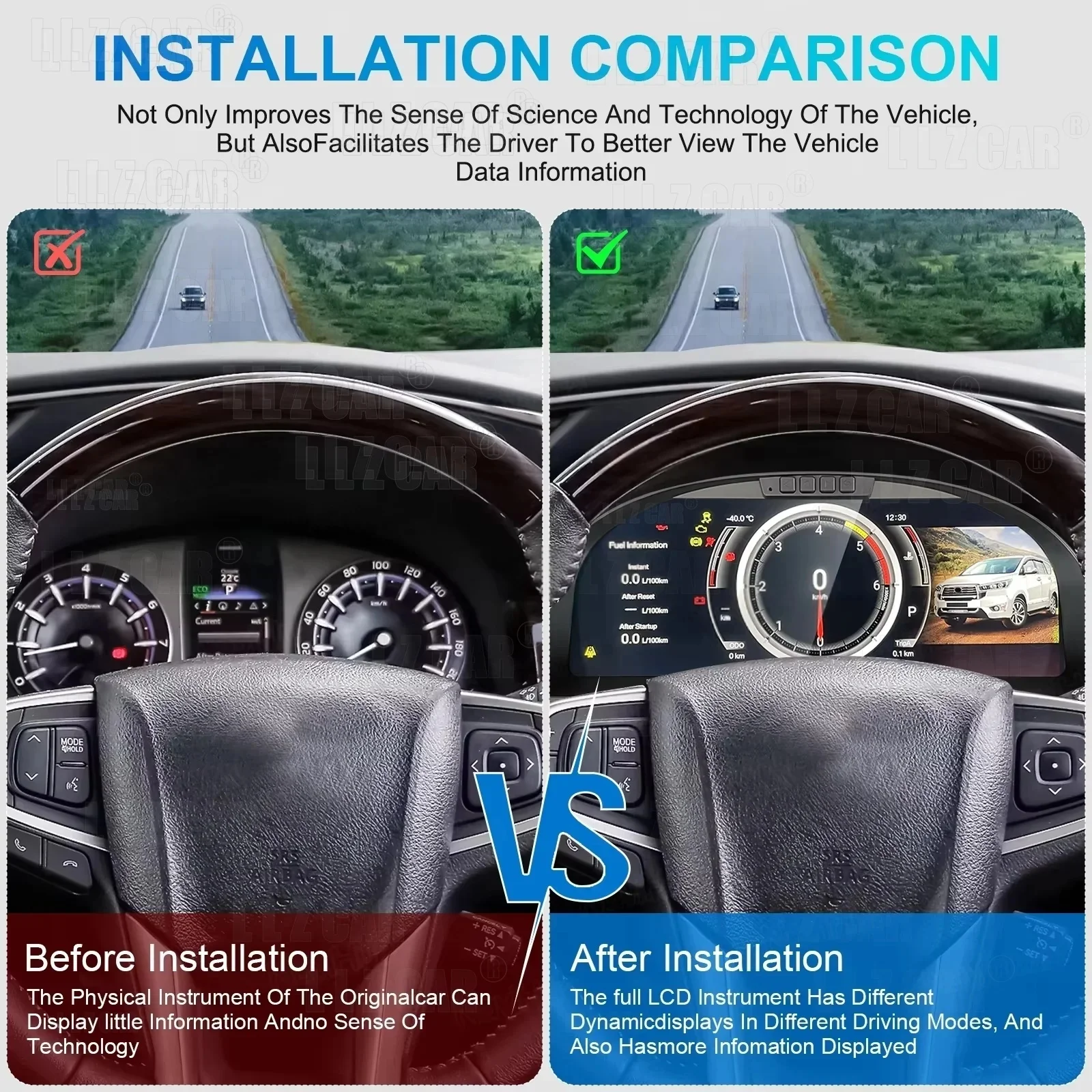 12.3‘’ LCD Instrument Panel For Toyota Innova 2016-2022 Digital Cluster Virtual CockPit Speedometer Dedicated Dashboard