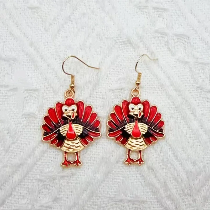 1 pair of cute cartoon gratitude turkey pumpkin earrings, women's earrings, the best choice for gifts