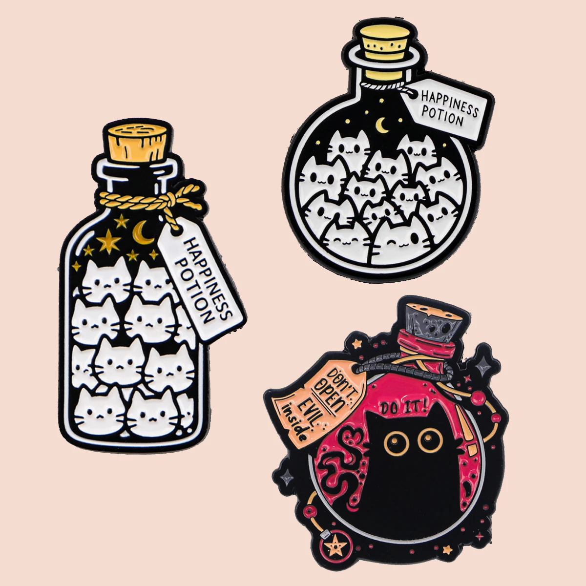 زجاجة القطط المينا دبابيس جرعة السعادة بروش معدني على ظهره قبعة حقيبة طوق شارات الرجال النساء مجوهرات الأزياء جمع هدية #5