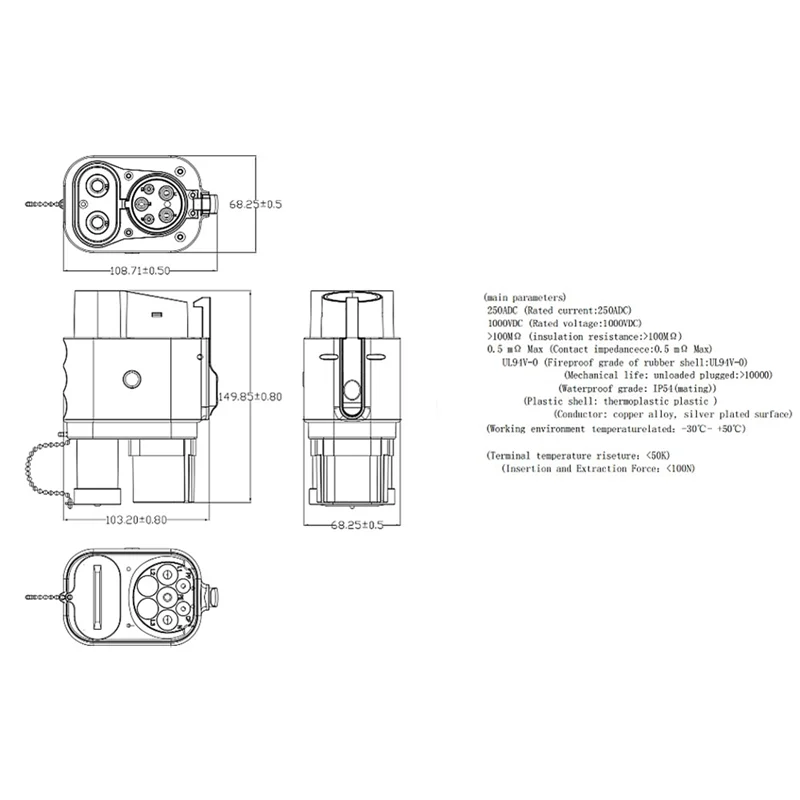 

A99F-Car EV Charger Connect Adapter CCS2 To CCS1 Adapter AC+DC Euro To US 2 Converter Adapter 250A Fast Charging Adapter