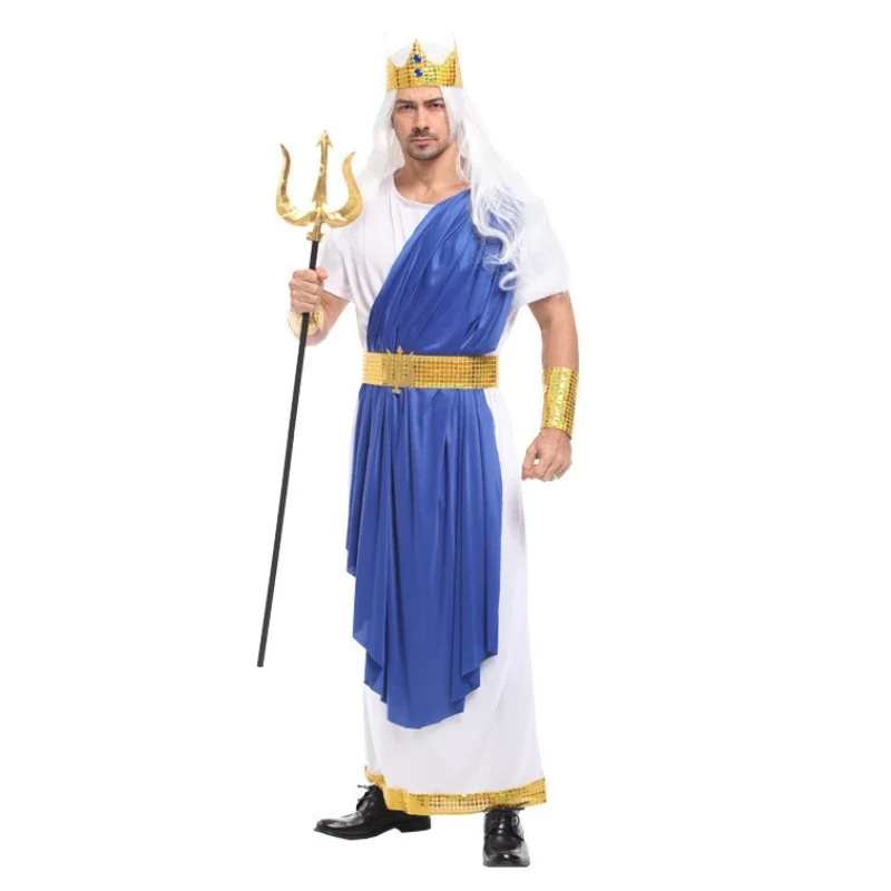 أزياء كرنفال بوسيدون HN8 للرجال البالغين أزياء الهالوين بوريم التأثيرية للحفلات فانتازيا ملابس الأساطير الرومانية إله البحر الملك 8...Gf