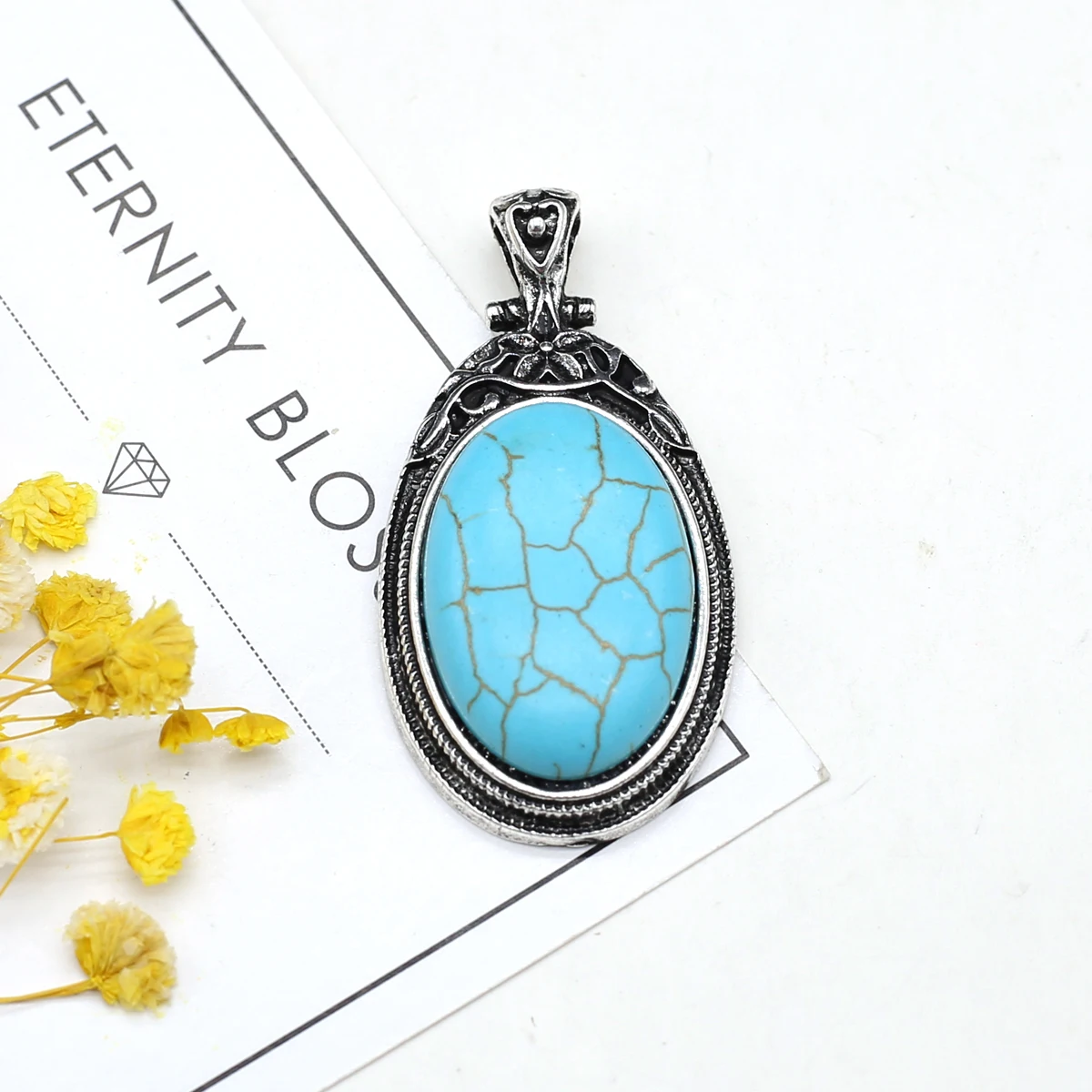 Natural Stone Tibetan Silver Pendants Lapis lazuli Turquoises Crystal for Vintage Jewelry Making Diy Necklace Earring Gifts