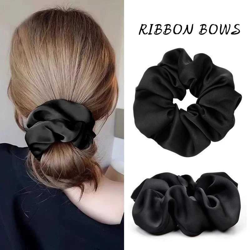 

RIBBON BOWS 1Pc Elastic Bands Elegant Solid Color Satin Pleated Scrunchies Woman Strong Ponytail Hair Ties Accessories Wholesale