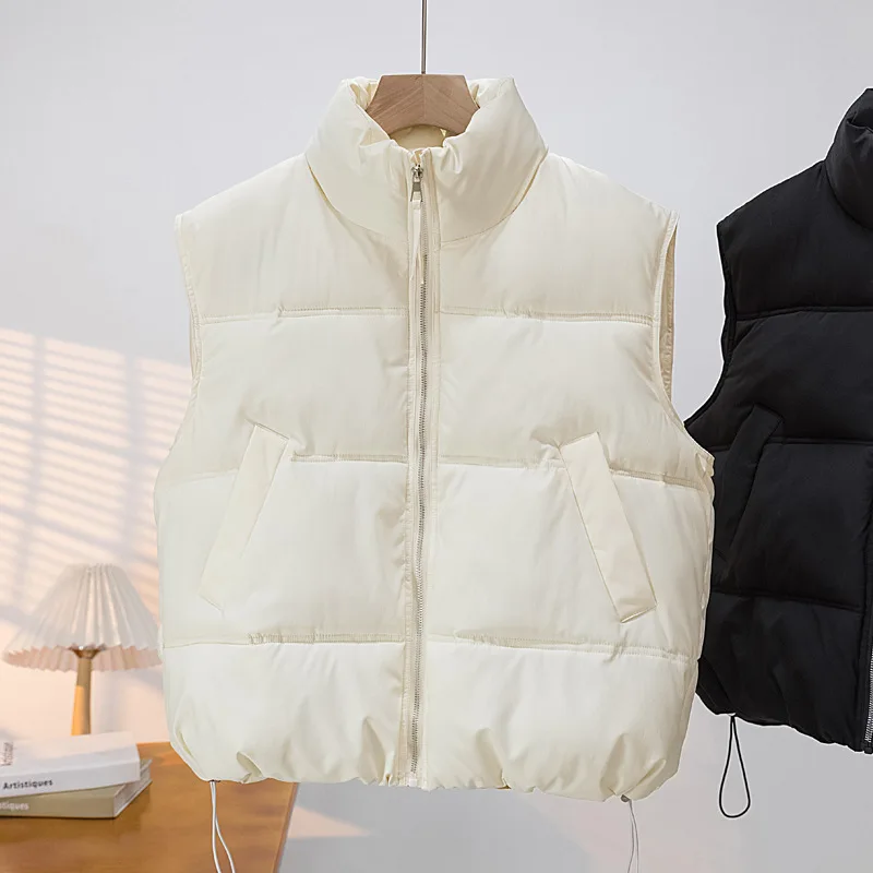 Women Warm Parkas Single Breasted Coats Autumn Winter Vest Coat Black High Waist Casual Vests Elegant Y2k Jackets Thick