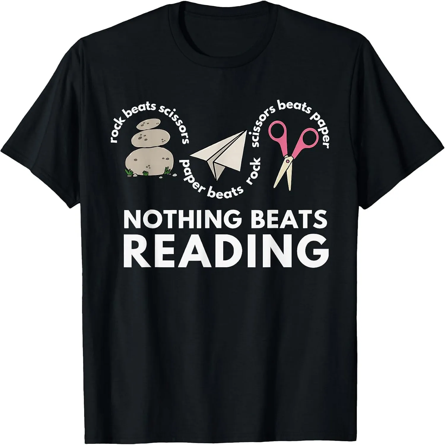Rock Paper Scissors Nothing Beats Reading Book Lover Library T-Shirt