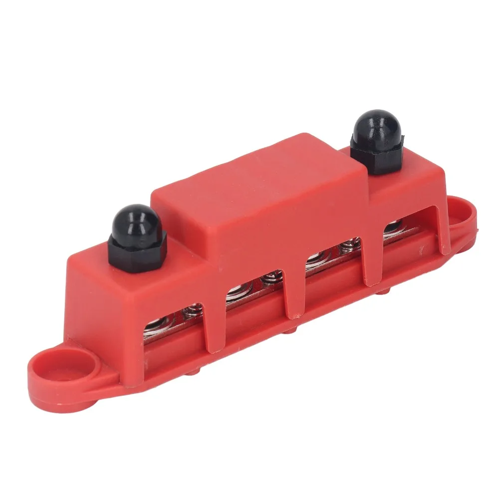 Screw Terminals 4 Position M10 Studs Bus Bar 48VDC 250A M10 3/8 4 Position Bus Bar Red/Black Power Distribution Block RV