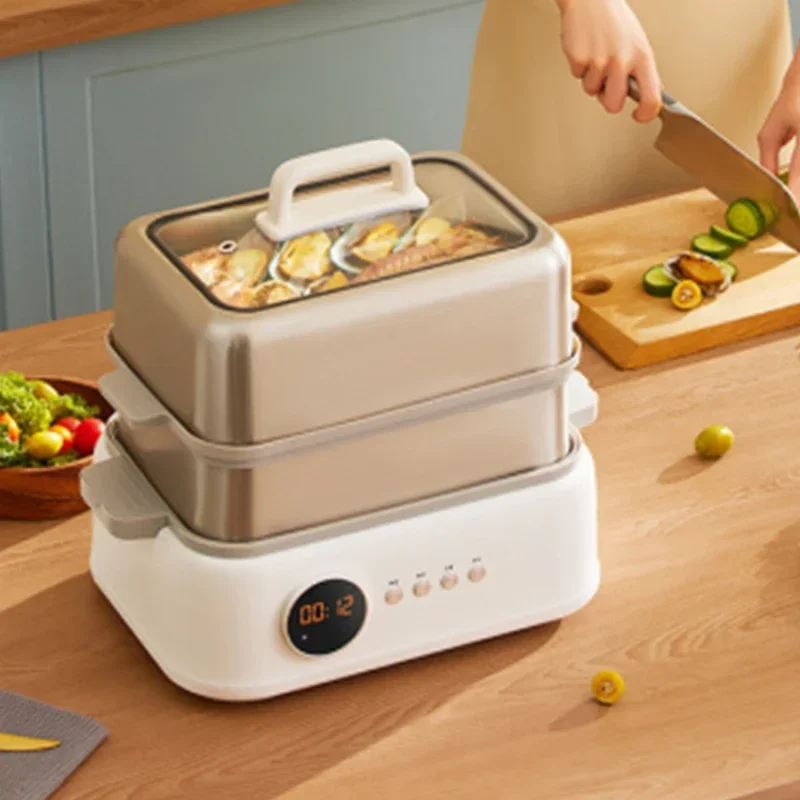 Household waterproof stew pot with automatic timer function, stainless steel electric steamer and stew pot, multi-functional.