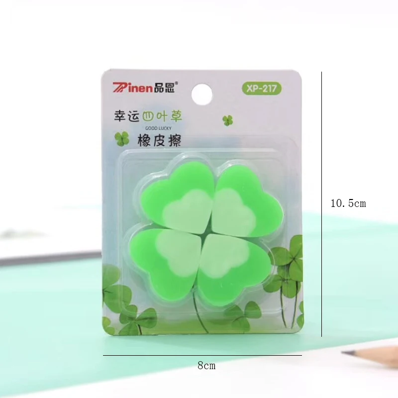 4pcs/lot Lucky Clover Rubber Eraser Creative Kawaii Stationery School Supplies Papelaria Gift For Kids