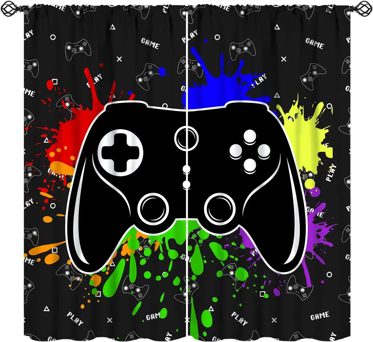Gaming Curtains for Boys Teens, Black Video Games Video Game Window Drapes Game Controller Home Decor Window Treatments for