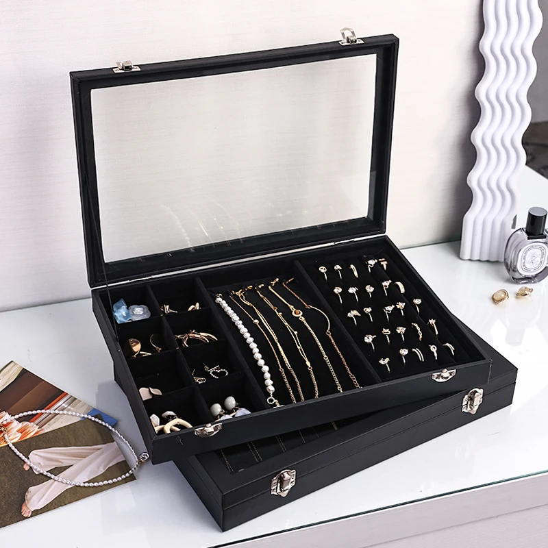 قطعة واحدة من صندوق المجوهرات المقاوم للغبار بإبزيم، صندوق عرض حلقي، صندوق تخزين سوار وقلادة وسوار وأقراط مضاد للأكسدة