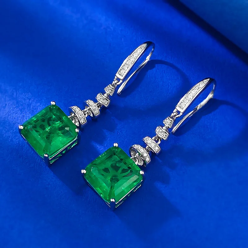 S925 sterling silver emerald cut 10 * 10mm full diamond luxury set retro square earrings and earrings are selling well