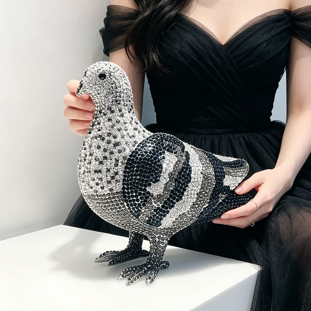 WHTUOHENG Bird Crystal Evening Bag Luxury New Diamond Clutches Women Gold Rhinestone Handbags Metallic Wedding Party Dress Purse