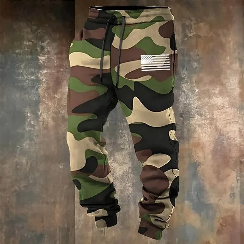 Herren-Camouflage-Jogginghose mit USA-Flaggenmuster, Kordelzug, elastischem Bund, lässige Outdoor-Sport-Sweatpants mit Taschen – Detail 6