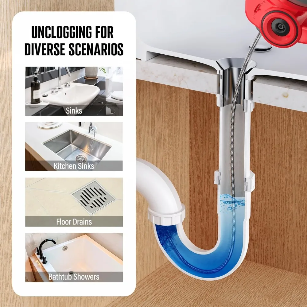 جديد 20 فولت استنزاف كهربائي لاسلكي Auger-25Ft التغذية التلقائية استنزاف ثعبان ث/كابل قابل للاستبدال، بطارية 2.0 أمبير، شاحن، حقيبة التخزين والقفازات