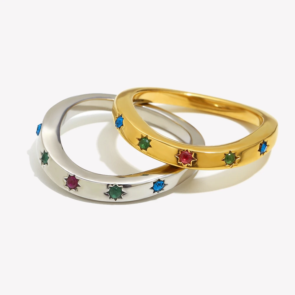 

Women's Stainless Steel 18K Gold Plated Diamond Zircon Star Ring Gold/Silver Color Stainless Steel Jewelry Gift