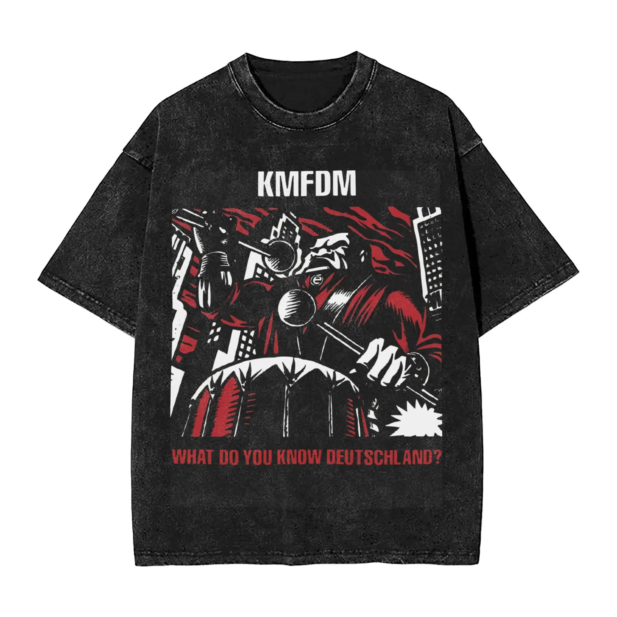 KMFDM rock band  Outfit Washed T Shirt Men Women Streetwear Hip Hop T-Shirts Summer  Tees Tops Short Sleeve