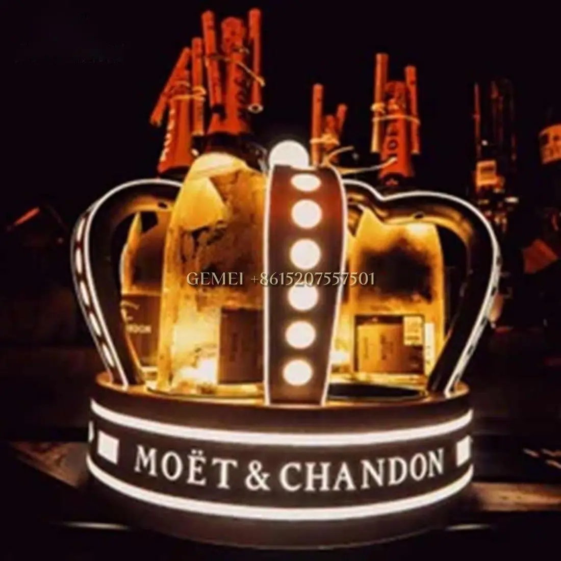 

5 bottle Gold Crown Moet Champagne Bottle Carrier Vodka Presenter Chariot Tequila Bottles Serving Tray Display VIP Service Sign