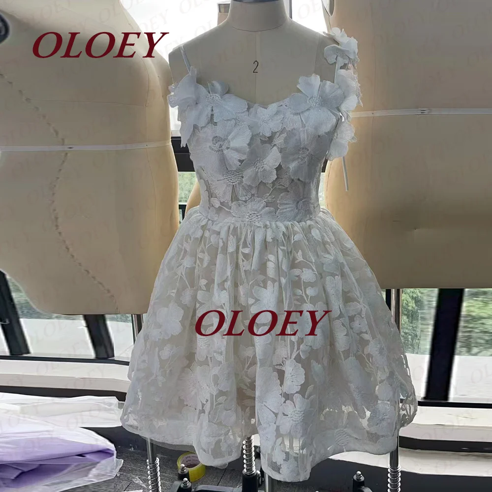 

OLOEY Exquisite Ivory Mini Wedding Dresses Appliques Embroidery Lace Photo Shoot Spaghetti Straps Bridal Gowns Corset Customized