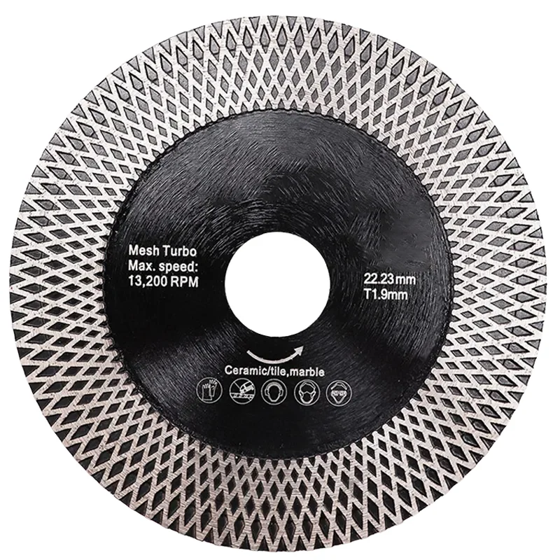 Hot-Pressed Double Sided X Mesh Turbo 45 Degree Marble Cutting Disc Diamond Ceramic Tile Saw Blade for Porcelain Concrete