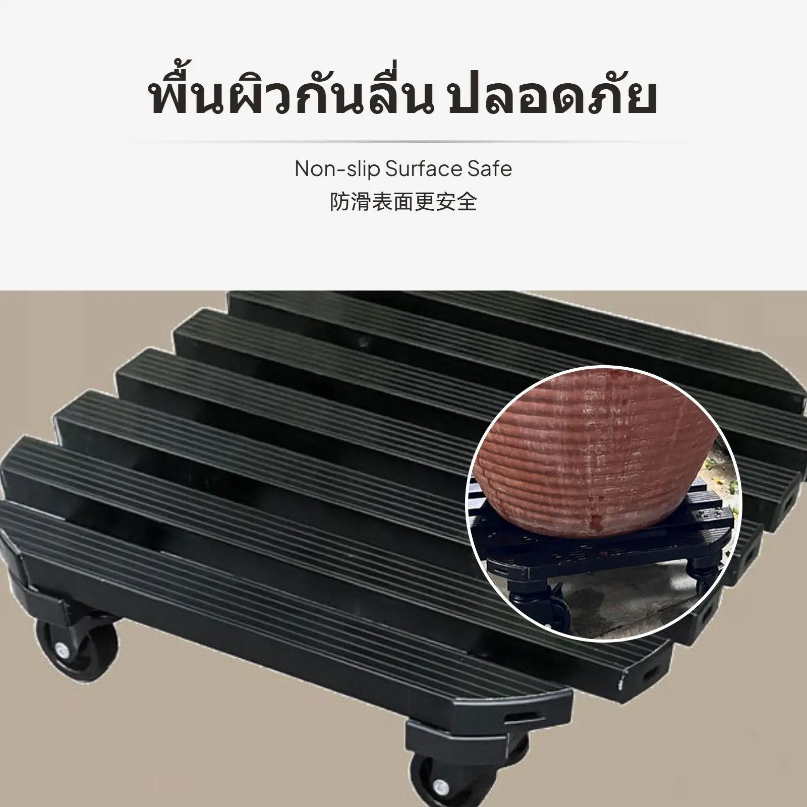 Round Metal Movable Flower Stand Gliding Plant Tray with Brake for Indoor Outdoor Garden Versatility