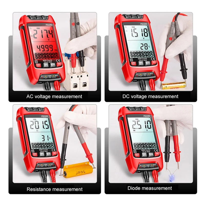 NEW-FS2202 Auto Range Digital Multimeter 9999 Counts TRMS AC DC Voltmeter Amp NCV Resistance Capacitance Transistor Tester