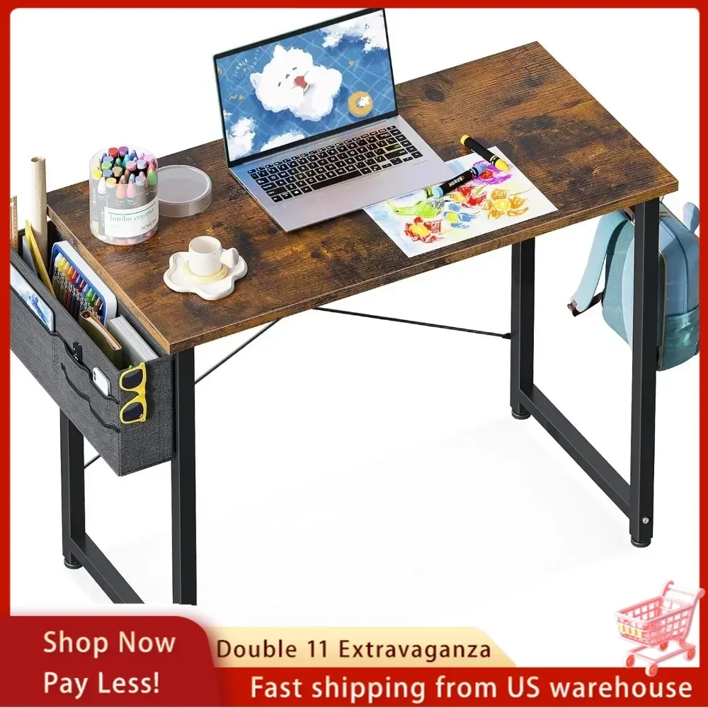 Laptop Desk Study Desk, 32 Inch Small Desk, Writing Desk with Storage,Work Table with Headphone Hook for Small Space Home Office